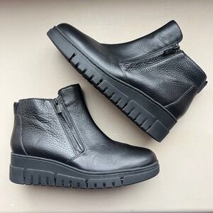 Vionic Uptown Sur Women 8 Wide Black Leather Side Zip Platform Ankle Boot Grunge